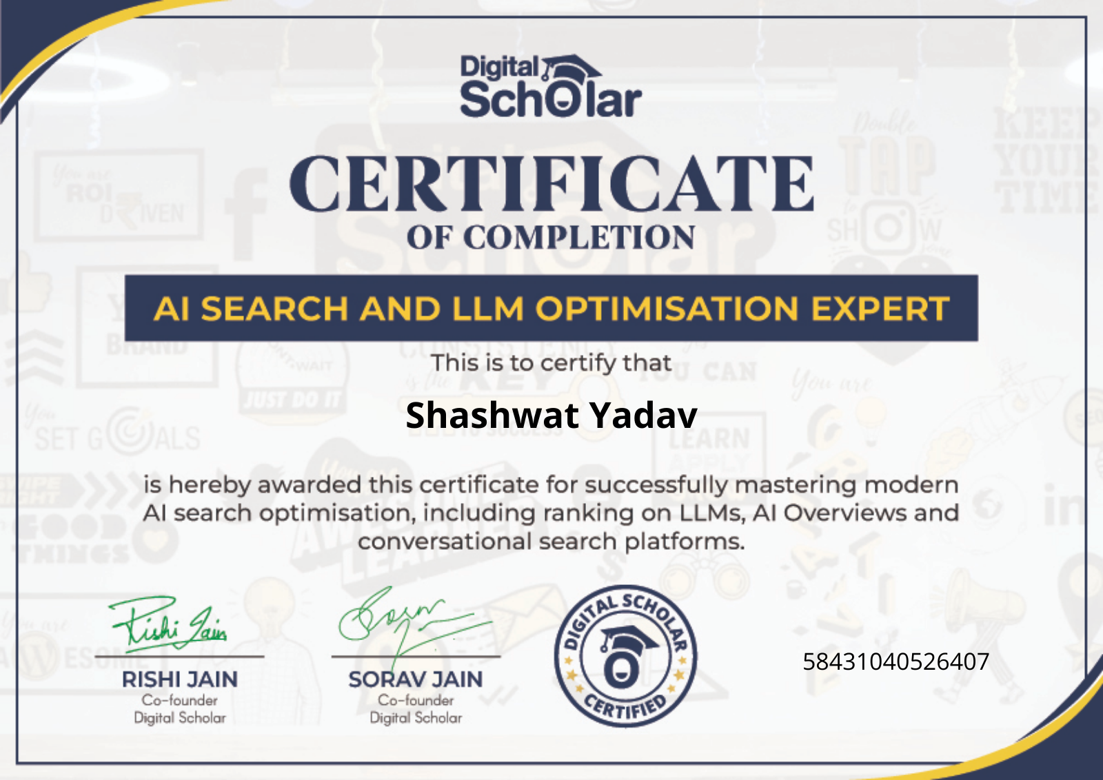 AI Search and LLM Optimisation Expert certificate
